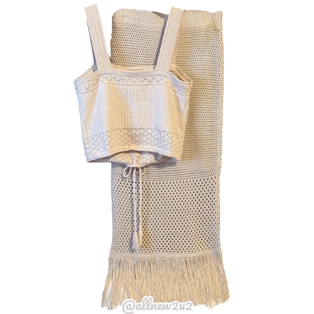 Ryegrass 2 Pc Cream Crochet Top and Skirt Set XS - Picture 8 of 17